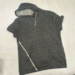 Gray Short-Sleeve Hooded Sweater